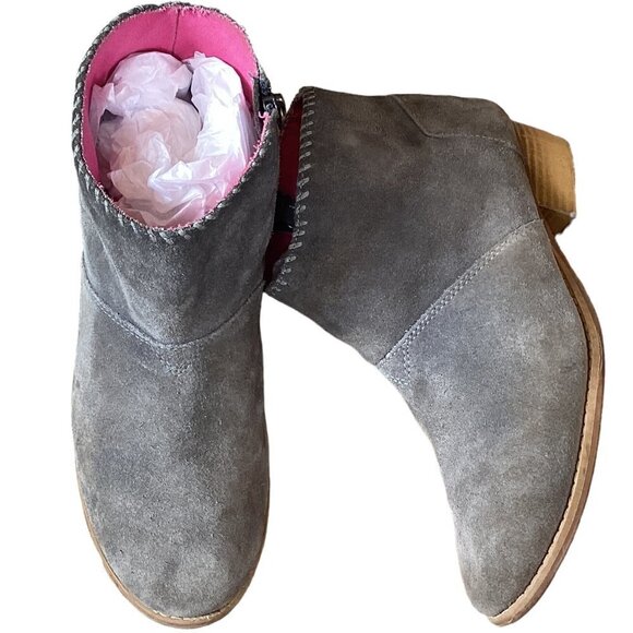 Toms Suede Side Zip Ankle Boots Block Heel Sz 6* (fit 7) Gray 269C - Picture 3 of 10